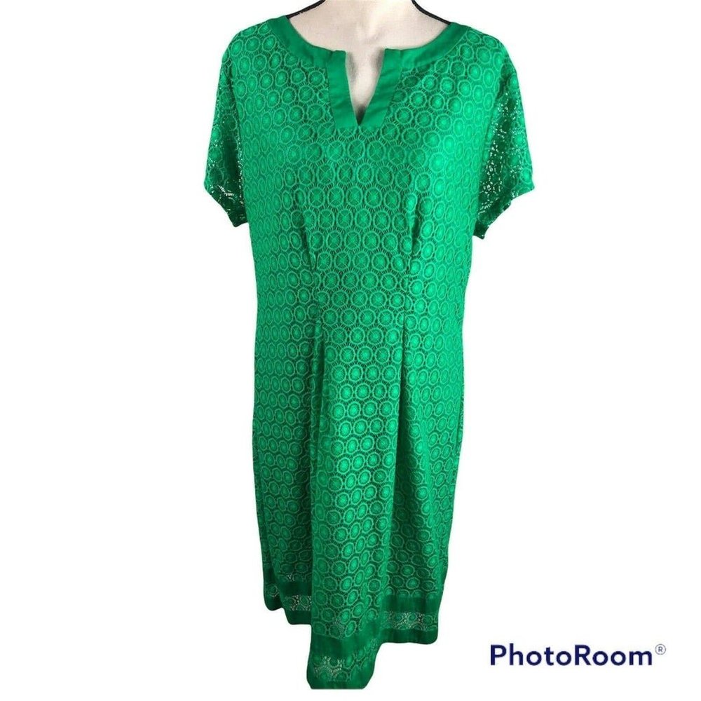 Isaac Mizrahi Eyelet Lace Short Sleeve Midi Sheath Dress